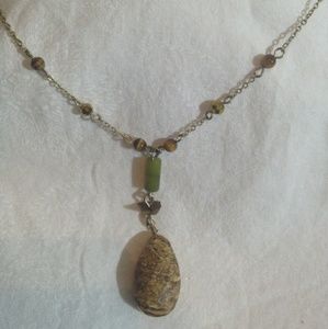 Natural Earth tone Teardrop Stone Necklace Signed